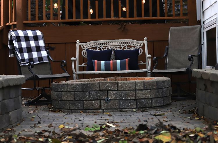 Patio Set Sunbrella Pillows Party Lights Fire Pit 2 min